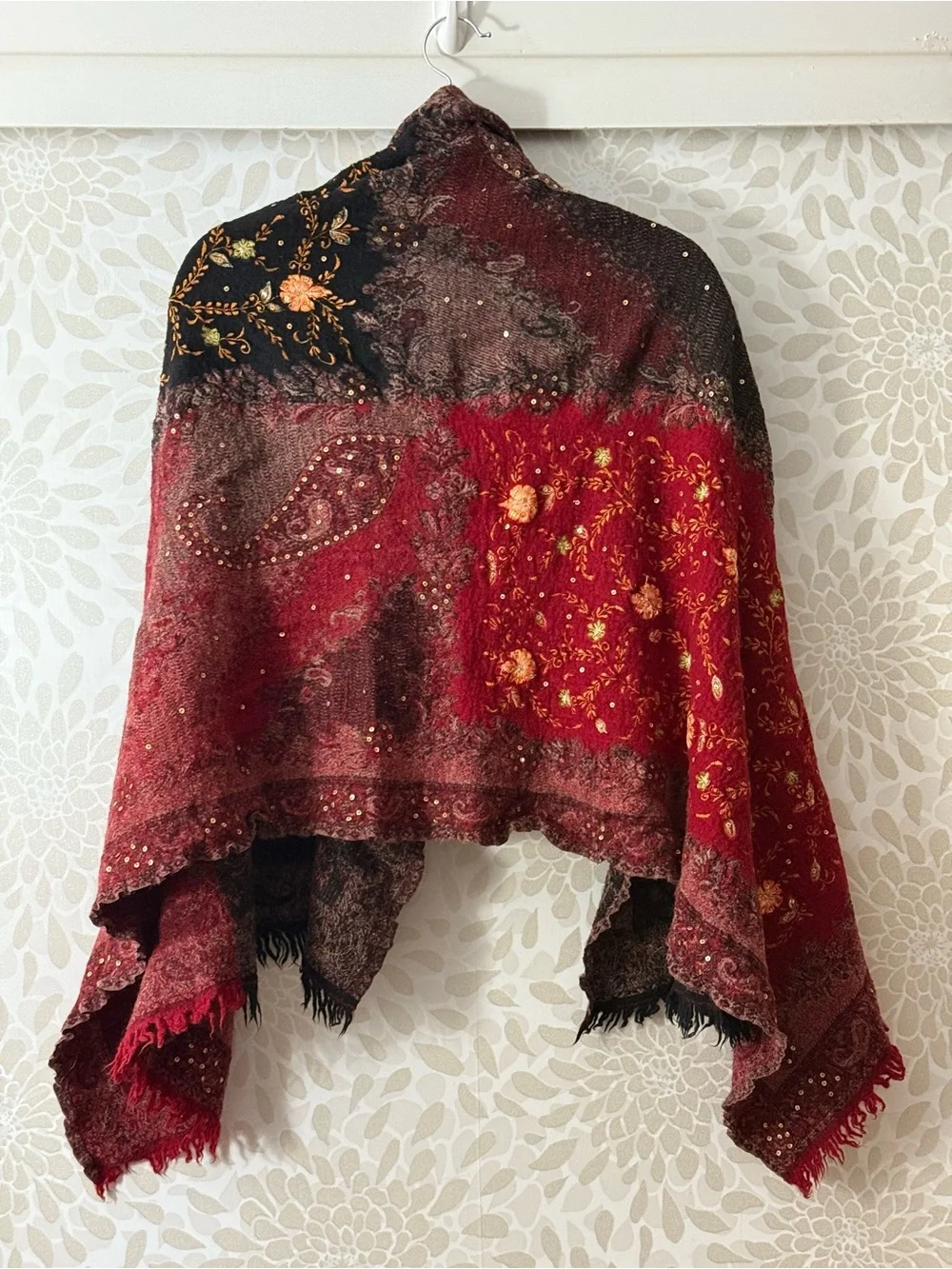 Pashmina Shawl Women’s OS One Size Paisley Floral Sequins Fringe Sweater Wrap